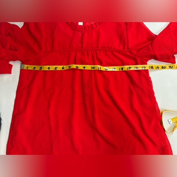 MONTEAU Cherry red sheer ruffle sleeve top size S. - Picture 12 of 13